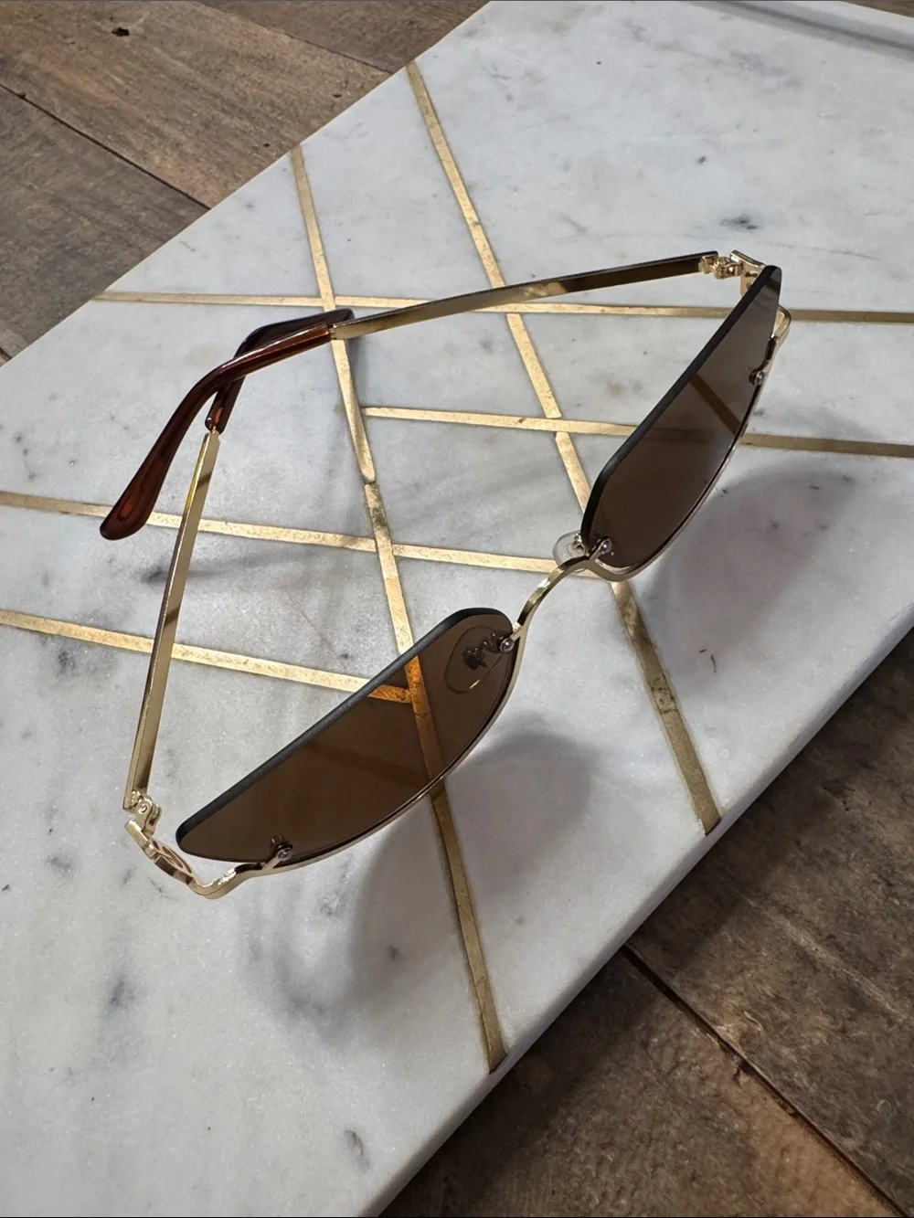 Brown Rimless Cat-Eye Sunglasses